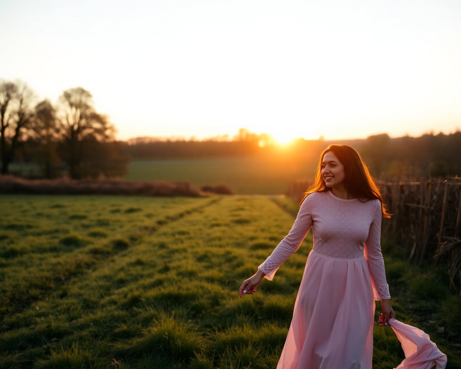couple pre-wedding shoot in English countryside at sunset