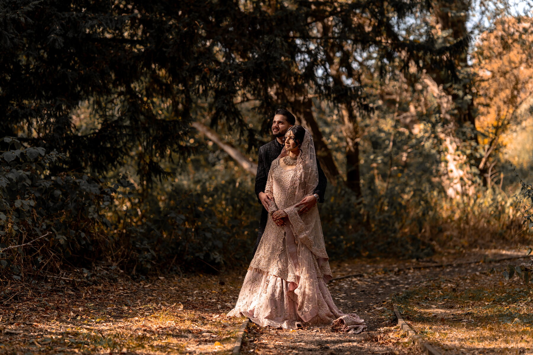couple portrait in UK autumn woodland